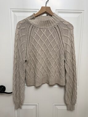 American Eagle Outfitters Neutral Cable Knit Mock Turtleneck Sweater